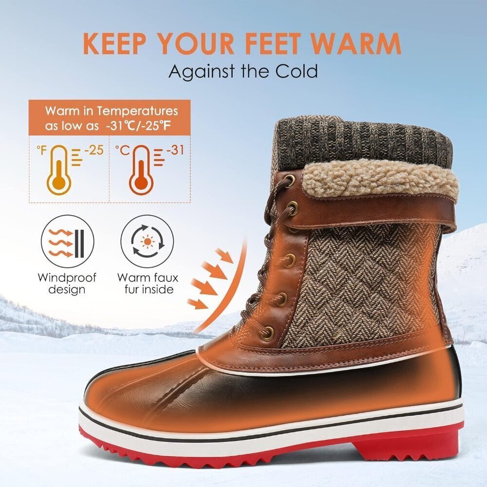 Women’s Brown Winter Snow Boots Mid Calf Waterproof Warm Outdoor Shoes - Picture 2 of 7
